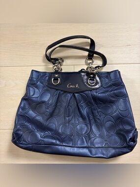 NWT Coach Ashley Embossed Leather Carry All F19455, Blue with Silver Hardware